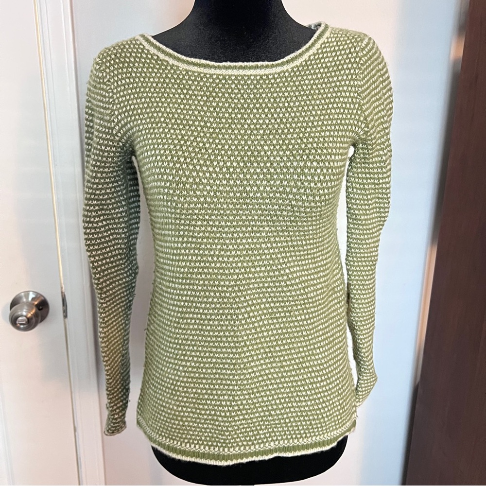 JCrew Green and White Knit Sweater